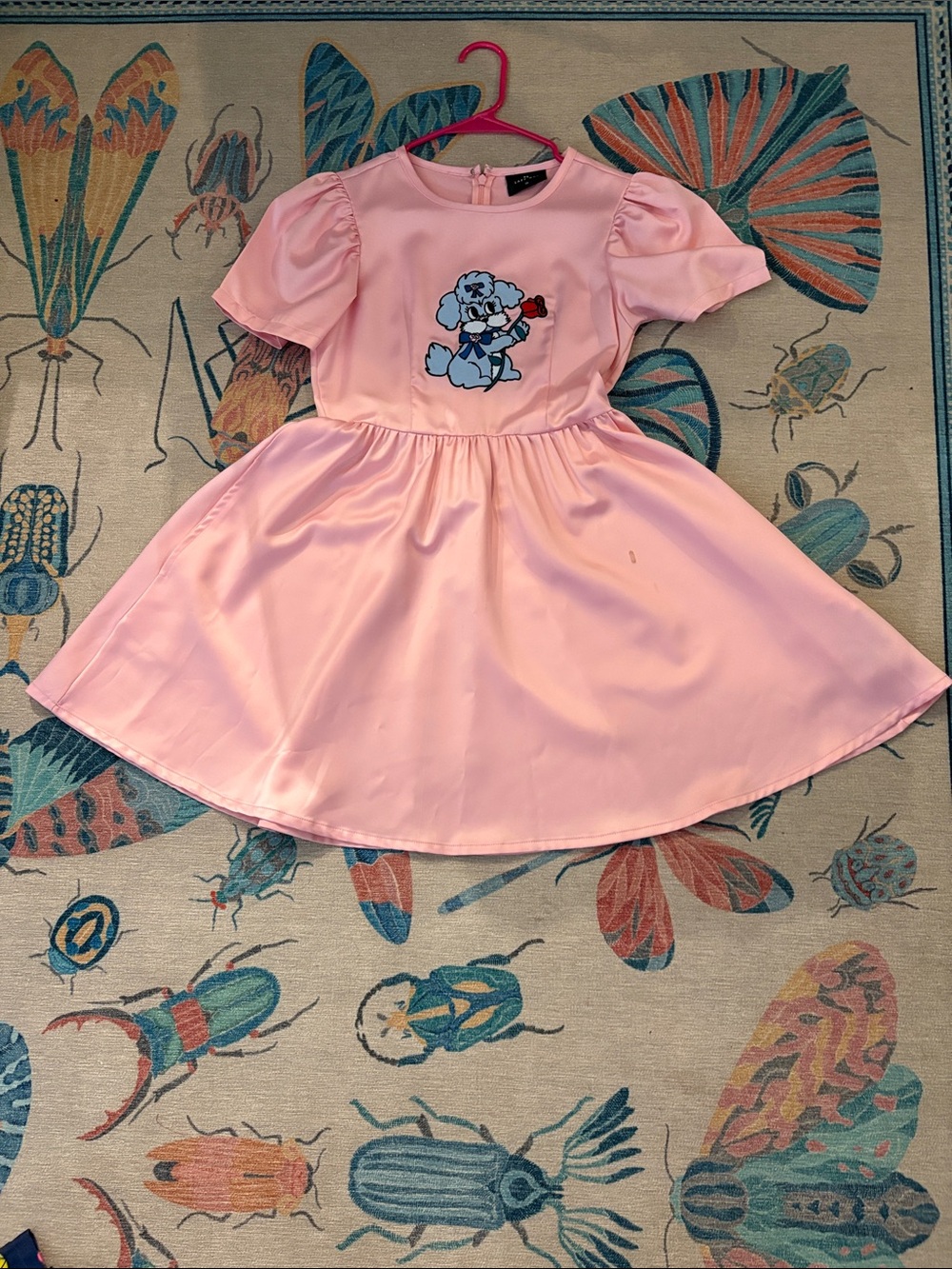 Lazy Oaf Pink Puff Sleeve Dress with Puppy Patch